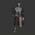 Futuristic Sci Fi Character With Metallic Armor Red Cape And Mechanical Body Structure