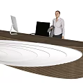Modern Reception Desk With Unique Wave Design Wooden White Surface And Computer Monitor
