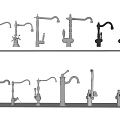 Multiple Black Faucets With Various Designs And Styles On White Shelves