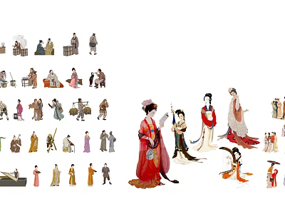 Ancient Costume Game And Movie Characters With Traditional Attire And Various Poses 3d model