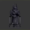 Detailed Mythical Horned Warrior Sculpture With Armor Holding Hammer On Intricate Base