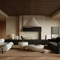 Modern Living Room Interior Design With Dark And Light Sofas Wooden Ceiling And Coffee Tables