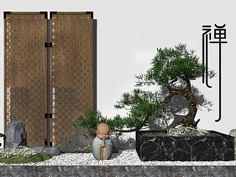 New Chinese style landscape sketch landscape sketch pine landscape wall stone rockery 3d model