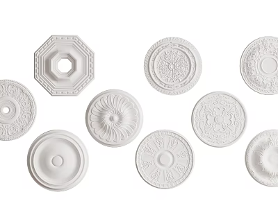 White Ceiling Medallions With Various Decorative Designs 3d model