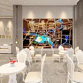 Modern Sales Office Interior Design With White Tables Chairs Large Map Wall And Marble Floor