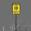 Traffic Sign With Caution Wind Chill Hazard Police In Snowy Area With Branches
