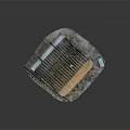 Rusted Metal Bucket With Grate Structure Resting On Dirt And Stone Surface