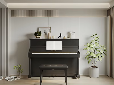Artistic Workspace Displaying Various Musical Instruments And Art Supplies Collection 3d model