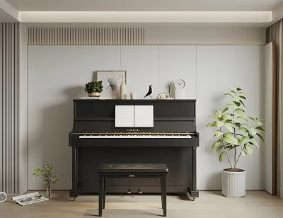 Artistic Workspace Displaying Various Musical Instruments And Art Supplies Collection 3d model
