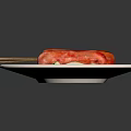 Grilled Sausages on Skewers Served on White Plate With Garlic Cloves