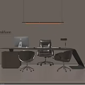 Poliform Modern Office Desk With Computer Monitor Leather Chair And Desk Lamp
