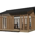 Japanese Style Wooden Cottage With Shoji Doors And Black Tiled Roof