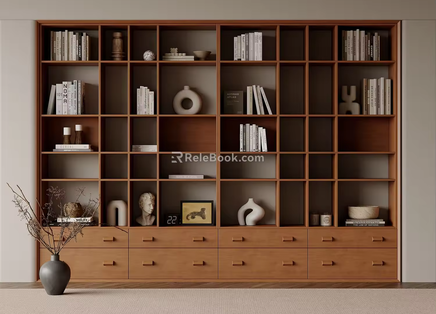 Antique Bookcase Modern Cream Style Bookshelf Jewelry Ornaments Open Decorative Cabinet Study Cabinet 3d model