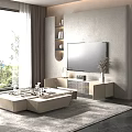 Modern TV Stand with Wall TV Arched Shelves Decor and Natural Light in Living Room