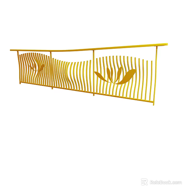 Yellow Metal Architectural Railing With Leaf Cutout Design And Modern Style 3d model 