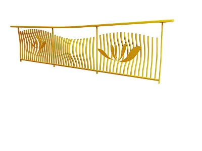 Yellow Metal Architectural Railing With Leaf Cutout Design And Modern Style 3d model