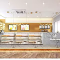 Bubble Tea Shop Interior With Marble Counter Display Case And Hanging Lights Dining Area 3d model