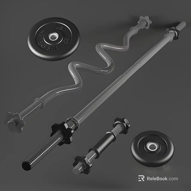 High Quality Sports Equipment Featuring Barbell Bar Weight Plates And Spiral Rod 3d model 