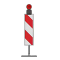 Red And White Striped Traffic Bollard With Red Warning Light On Top