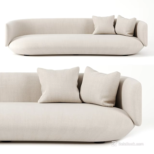 Beige Fabric Sectional Sofa with Soft Pillows and Modern Minimalist Design for Comfortable Seating 3d model 