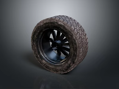 Car Tire With Black Alloy Wheel Rim And Detailed Tread Pattern Design 3d model