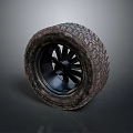 Car Tire With Black Alloy Wheel Rim And Detailed Tread Pattern Design