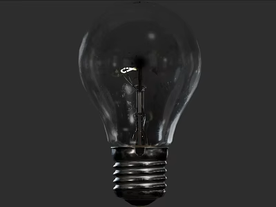 Transparent Glass Light Bulb with Filament and Screw Base on Dark Background 3d model