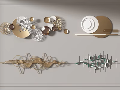 Modern Metallic Wall Decor With Geometric Circular Wave Shaped And Linear Designs 3d model