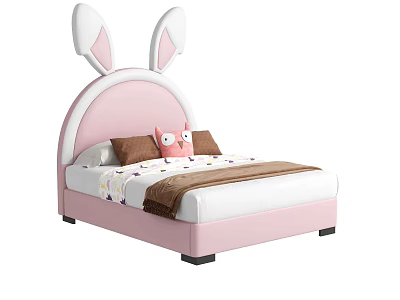 Adorable Kids Bed With Rabbit Ear Headboard Pink White Design And Soft Decorative Elements 3d model