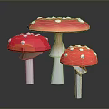 Decorative Scene With Three Red Mushroom Sculptures White Spots And Stems
