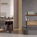 Modern Wooden Side Table With Rattan Storage Metal Wheels And Open Design In Living Room