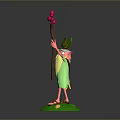 Cute Gnome Game Movie Character With Green Leaf Headpiece Long Beard And Red Berry Staff