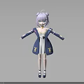 3D Anime Style Character Girl With Purple Twintails Blue White Dress Yellow Decorations Open Arms