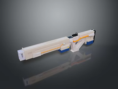 Futuristic Sci Fi Weapon With White Orange Blue Color Scheme And Long Barrel Design 3d model