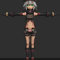 3D Female Anime Character With Animal Ears Wearing Black Outfit Short Skirt And Arm Guards
