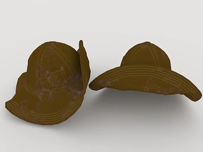 Two Brown Vintage Hats Featuring Worn Texture And Classic Design Details 3d model