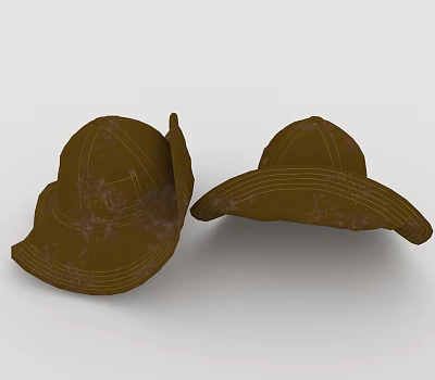 Two Brown Vintage Hats Featuring Worn Texture And Classic Design Details 3d model