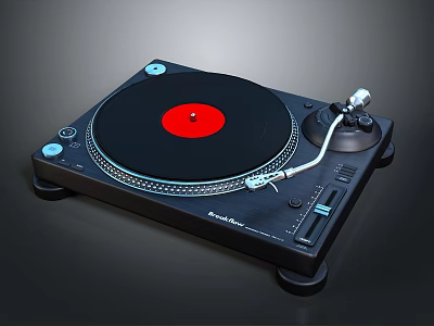 Pioneer Black Turntable With Red Vinyl Record And Tonearm For Home Use 3d model