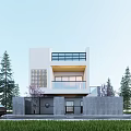Modern Detached Villa With White Exterior Black Railings Balcony And Green Lawn