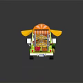 Mobile Fruit Cart With Orange And White Striped Awning Displaying Fresh Strawberries Pineapples And Fruits