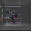 Stylish Modern Gaming Room With Purple Lighting Starry Ceiling Gaming Chair Computer Shelves