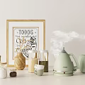 Minimalist Green Kitchenware Featuring Kettle Toaster Glass Jars Mug Steam And Framed Print