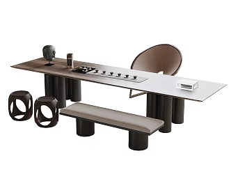 Modern Tea Table and Chair Tea Set 3d model
