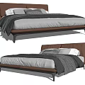 Modern Minimalist Double Bed With Leather Headboard Gray White Bedding And Black Metal Legs