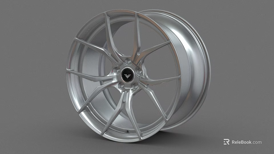 Stylish Silver Alloy Wheel Rim With Modern Spoke Design And Central Logo 3d model 