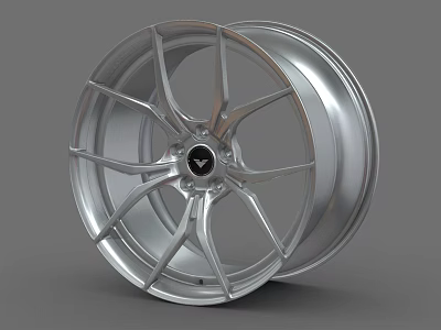 Stylish Silver Alloy Wheel Rim With Modern Spoke Design And Central Logo 3d model