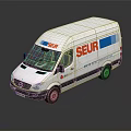 White Mercedes Delivery Van With SEUR Logo And Blue Stripes