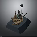 Creative Diorama Scene Model With Blue Base Castle Structure Sign Number 5 And Balloon 3d model