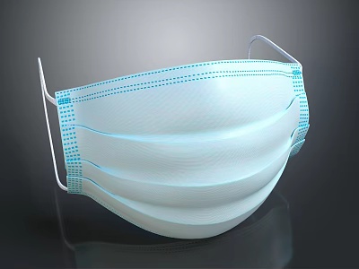 Disposable Blue Surgical Mask With Ear Loops And Multi Layer Protective Design 3d model