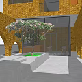 Modern Architectural Brick Exterior With Arched Design Courtyard Tree Glass Entrance
